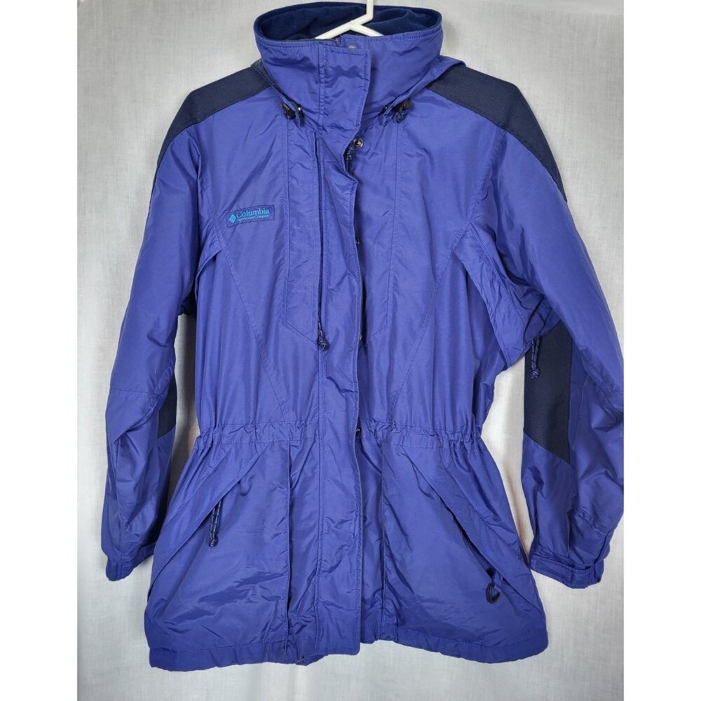 Columbia Windbreaker Jacket Women's M Blue Hooded Double Whammy Coat Vintage